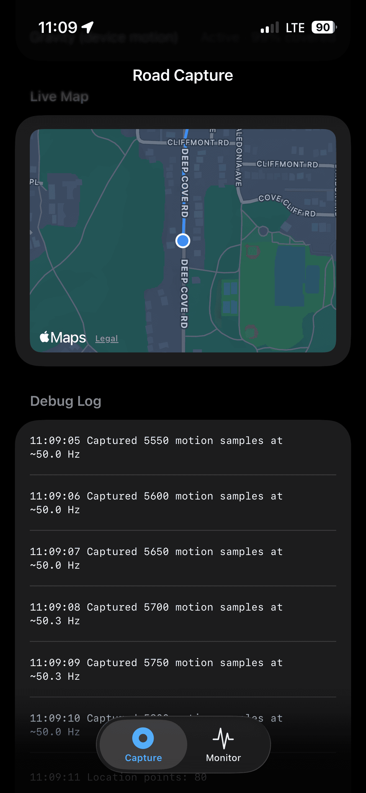 Road condition monitoring trip review screenshot