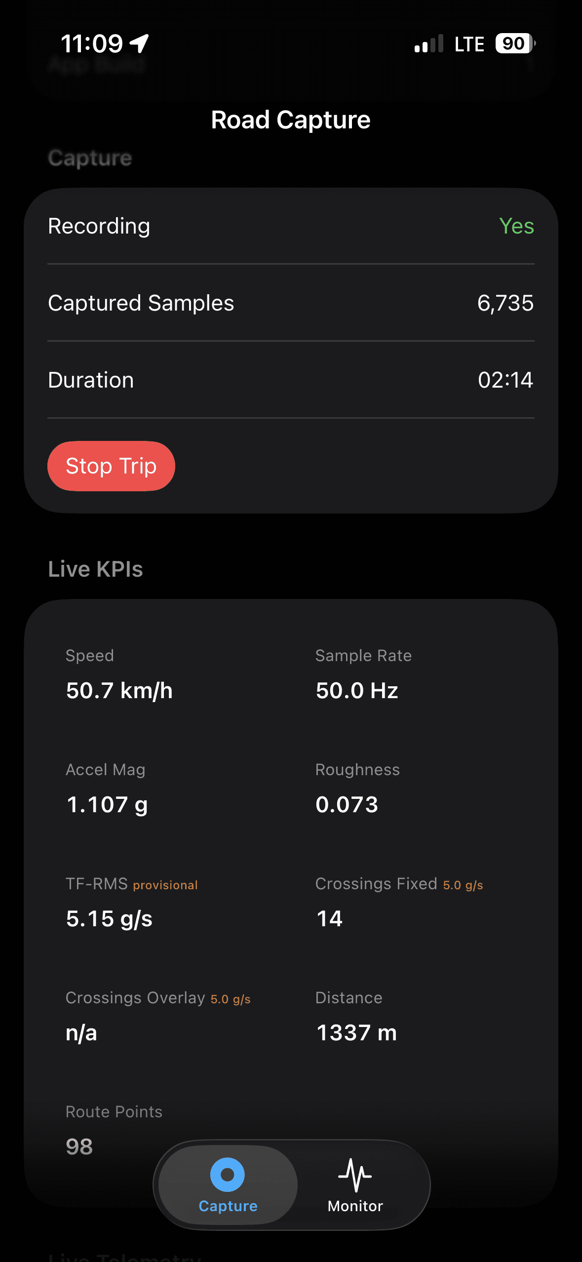 Road condition monitoring map and route review screenshot
